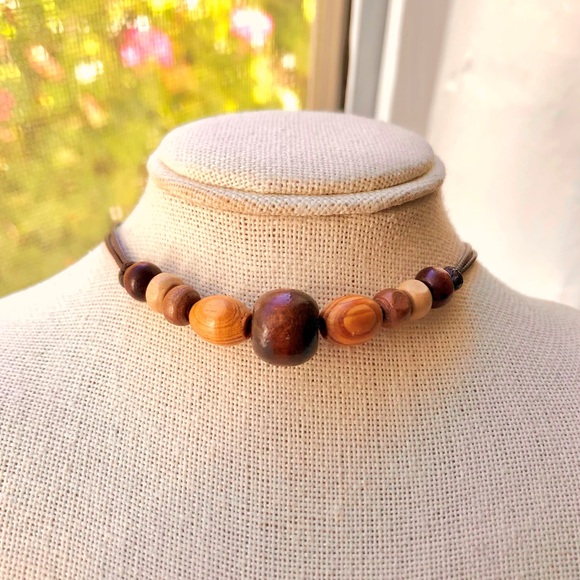 Handmade Jewelry - Earthy Granola Wood Beaded (Dark Brown) Boho Hippie Necklace/Choker